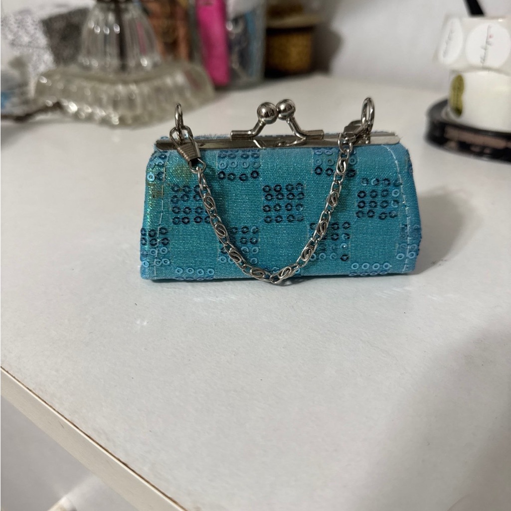 Blue Sequin Chain Purse